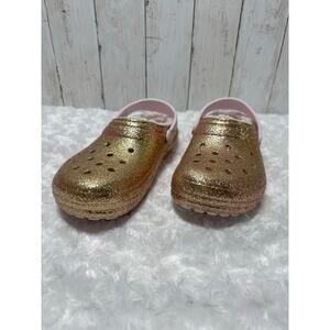 Crocs women’s Classic Lined Gold Glitter Clog